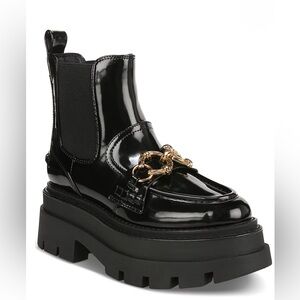 Black Ankle Boots with Gold Chain Detail